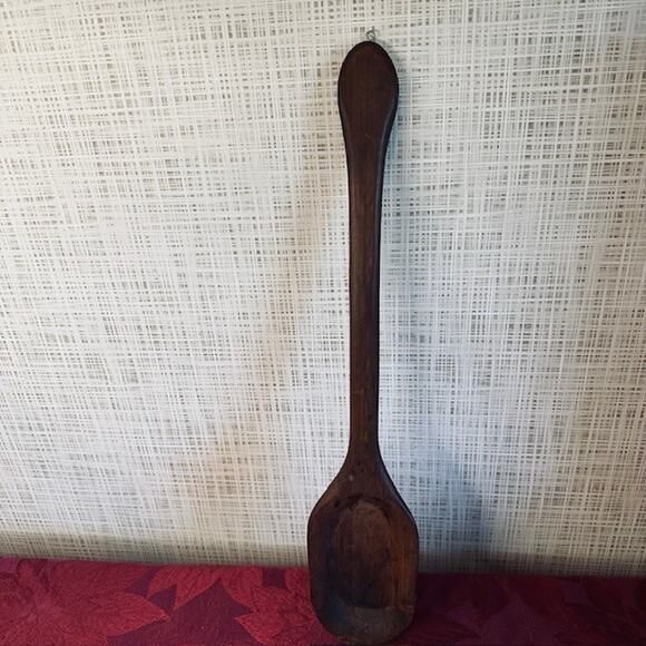Vintage Wooden Brown Spoon, Large 18" x 3 1/2" Primitive Carved Folk Art - Picture 7 of 7